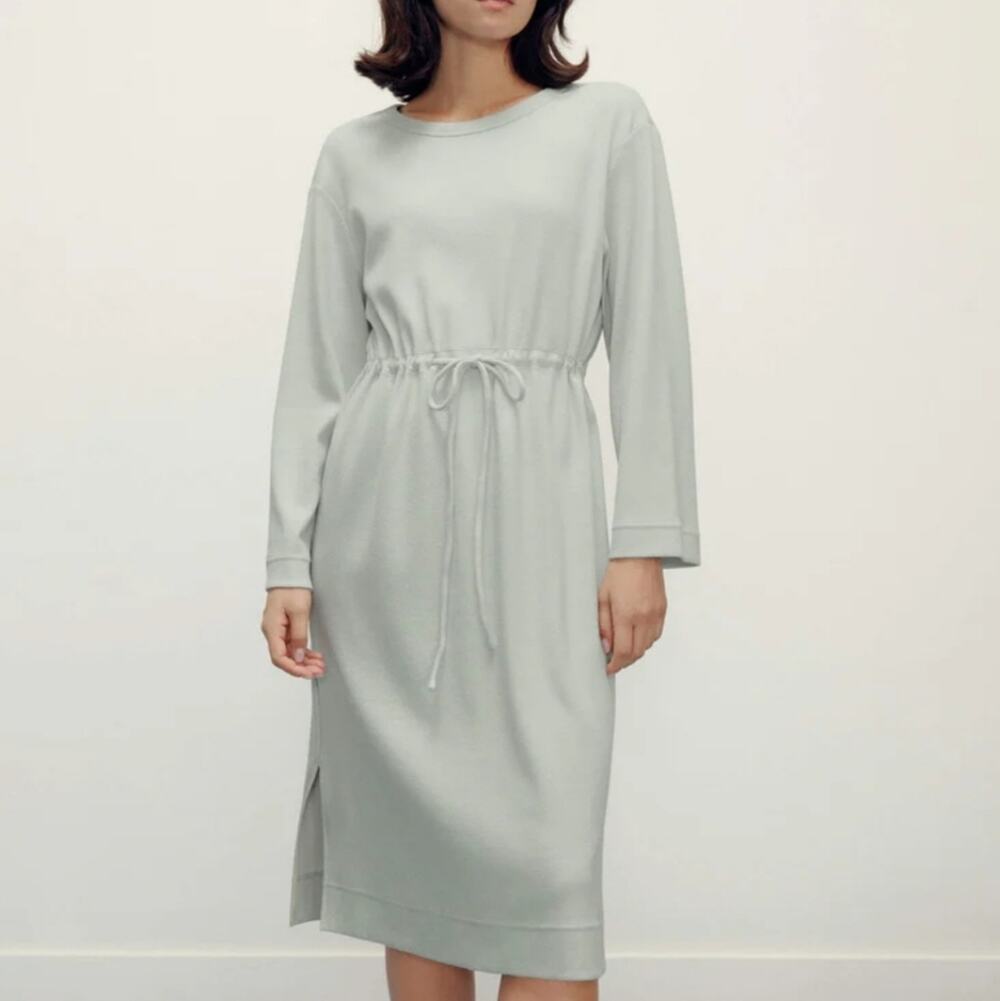 Neiwai Ribbed Knit Drawstring Dress Gray Violet Long Sleeve Cotton Modal M NWT